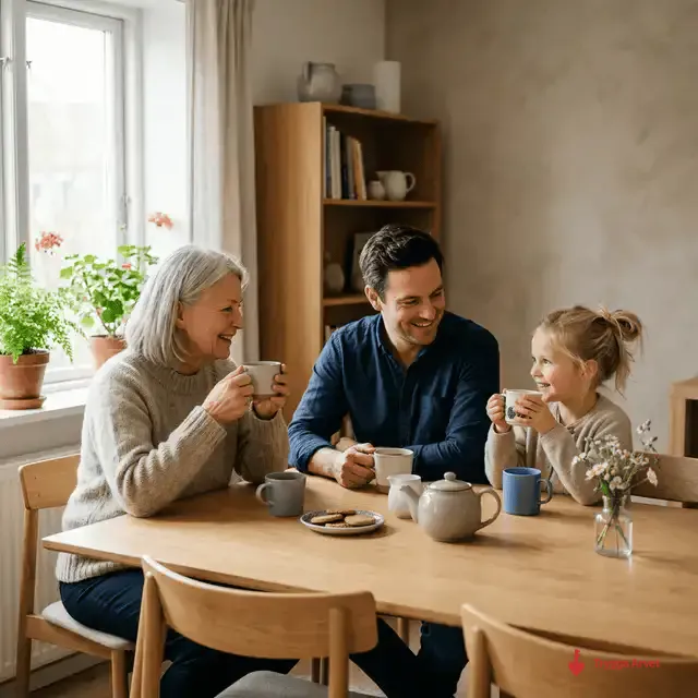 Familj vid bord som går igenom testamente
